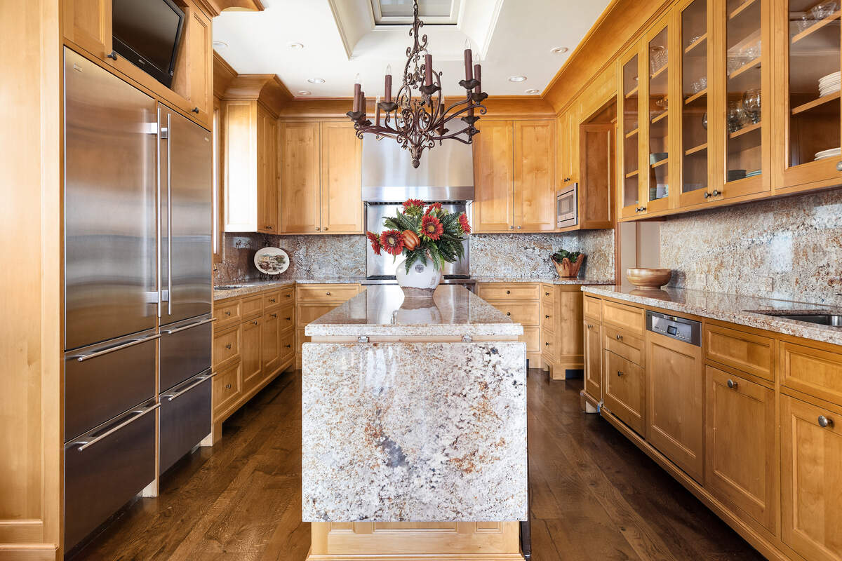 The kitchen is part of the Venetian-style bayfront villa at 125 Belvedere Ave. on Belvedere Island.